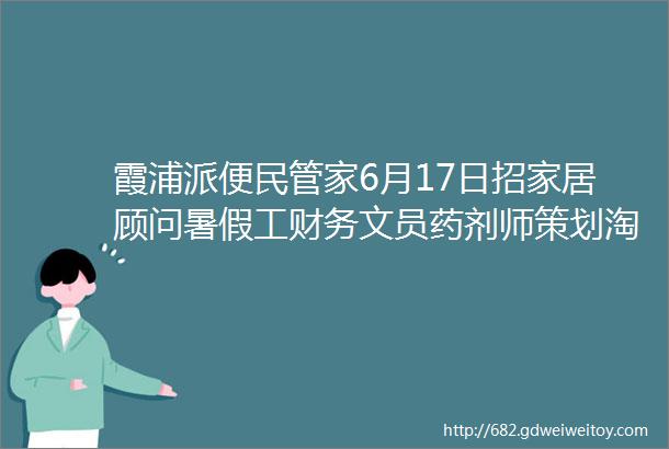 霞浦派便民管家6月17日招家居顾问暑假工财务文员药剂师策划淘宝美工